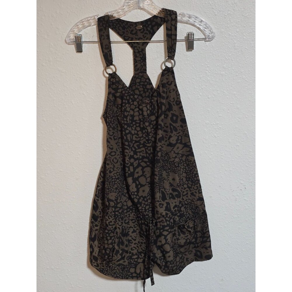 Guess LA Womens Leapord Pull Tie Racer Back 3 Button Drop Waist Romper Sz XS